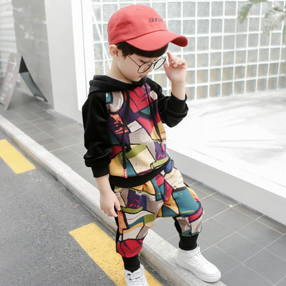 Children's sportswear girl graffiti thick sweater two-piece