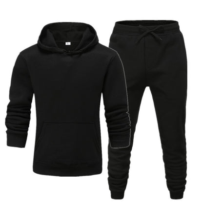 Hooded solid color sweater suit men's casual sports suit