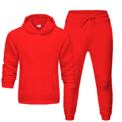 Hooded solid color sweater suit men's casual sports suit