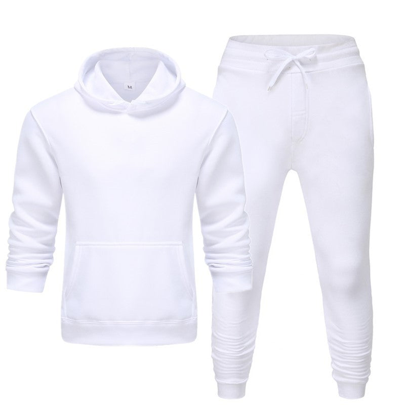 Hooded solid color sweater suit men's casual sports suit