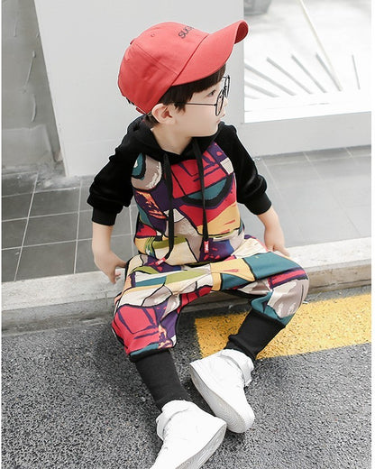 Children's sportswear girl graffiti thick sweater two-piece