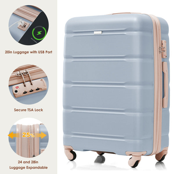 4-piece Luggage Set, 20 Inches With USB Port