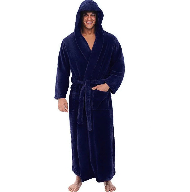 Warm Men's Plus Size Thick Hooded Long Sleeve Nightgown