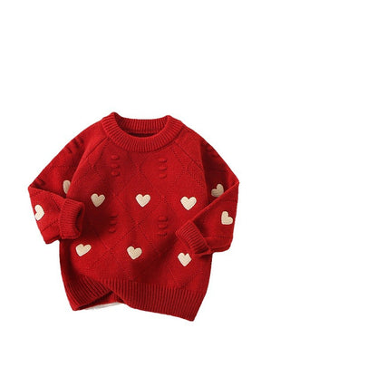 Girl's Sweater Love Embroidered Knitted Top Bottoming Shirt