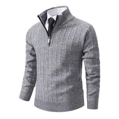 Men's Half Zipped Stand Collar Pullover Fleece Sweater