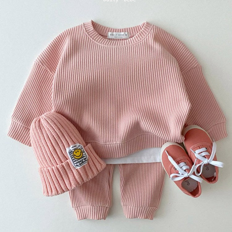 Spring And Autumn Korean Baby Casual Sweater Suit Boys And Girls Two-piece Trousers